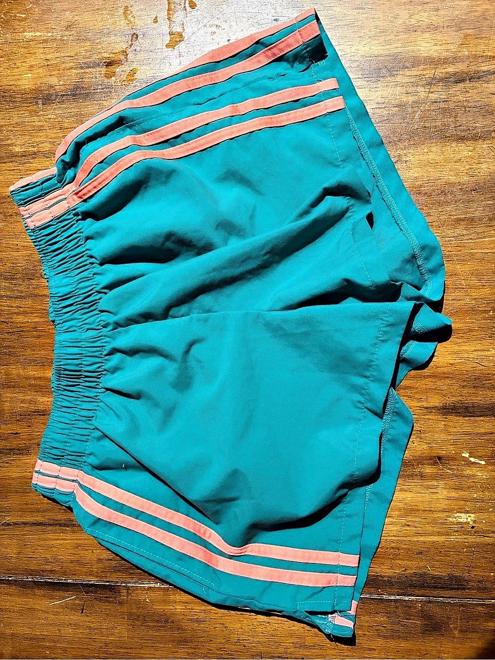 Color Block Athletic Shorts in Green & Pink Large